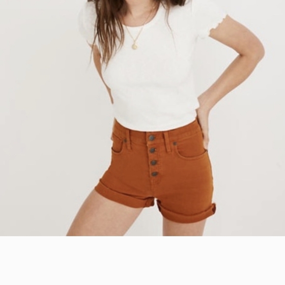 Madewell Pants - Women's High-Waisted Button-Fly Shorts - Rust